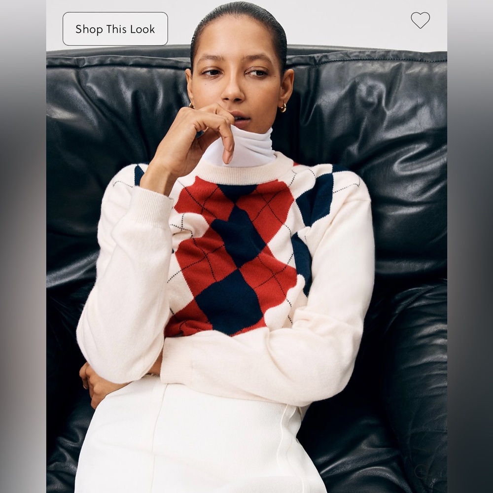 J.Crew Perfect cashmere crewneck sweater in argyle - Picture 2 of 9